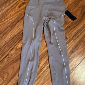 Velocity Gray-Taupe High-Waist Leggings with White Piping